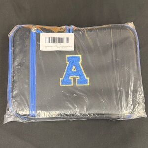Shiprabags Insulated Lunch Box Black and Blue Zippered Pouch with Letter A meal